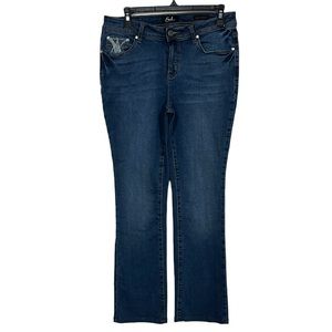 Earl Jeans Rhinestone Embellished Embroidered Detail Slim Bootcut Jeans Size 10